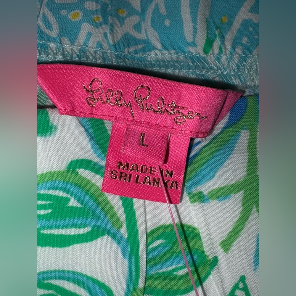 LILLY PULITZER Whisper Blue Green Bal Harbour Mid-Rise Palazzo Pants Large NWT - Picture 12 of 15